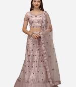 Lavender embroidered net semi stitched lehenga