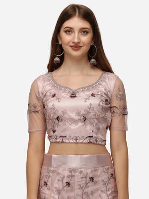 Lavender embroidered net semi stitched lehenga 3
