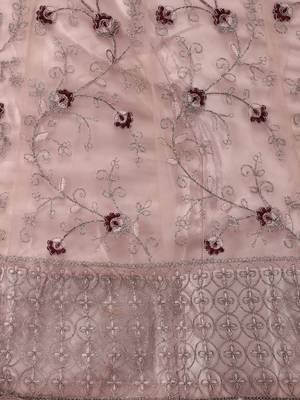 Lavender embroidered net semi stitched lehenga 4