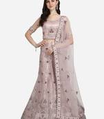 Lavender embroidered net semi stitched lehenga