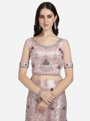 Lavender embroidered net semi stitched lehenga 3