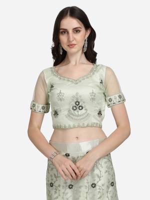 Light-green embroidered net semi stitched lehenga 3
