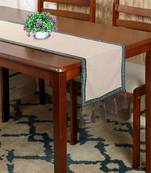 Rustic Collection by : Natural & Turquoise Cotton Chambray Bordered 6 Seater Table Runner with Tassels (40x180cm)