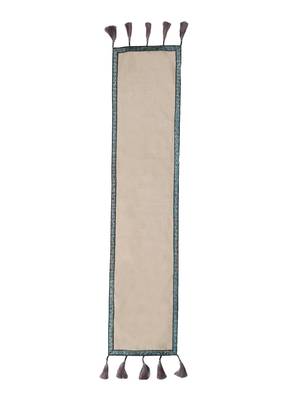 Rustic Collection by : Natural & Turquoise Cotton Chambray Bordered 6 Seater Table Runner with Tassels (40x180cm) 2