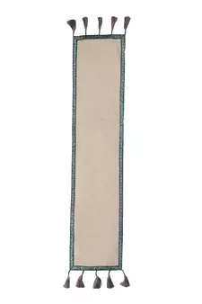 Rustic Collection by : Natural & Turquoise Cotton Chambray Bordered 6 Seater Table Runner with Tassels (40x180cm)