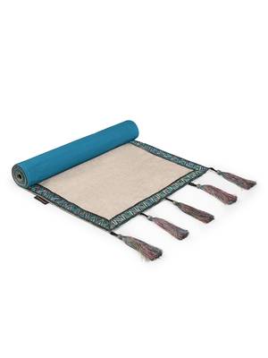 Rustic Collection by : Natural & Turquoise Cotton Chambray Bordered 6 Seater Table Runner with Tassels (40x180cm) 4