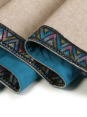 Rustic Collection by : Natural & Turquoise Cotton Chambray Bordered 6 Seater Table Runner with Tassels (40x180cm) 5