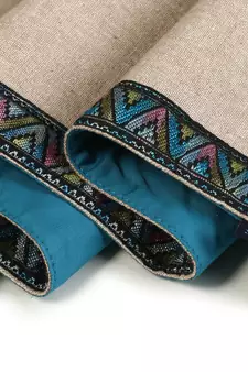Rustic Collection by : Natural & Turquoise Cotton Chambray Bordered 6 Seater Table Runner with Tassels (40x180cm)