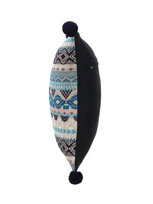 Dazzle Collection by : Blue & Multi Acrylic Lurex Jacquard Ethnic Motifs Cushion Cover with Pompoms (16x16in) Set of 2 7