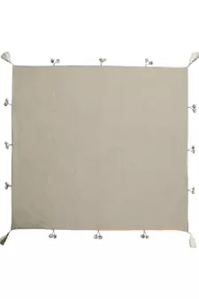 Rustic Collection by : Natural & White Cotton Chambray Solid 4 Seater Square Table Cover with Pompoms (150x150cm)