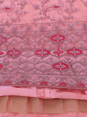 Pink embroidered net semi stitched lehenga 4