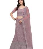 Lavender embroidered net semi stitched lehenga