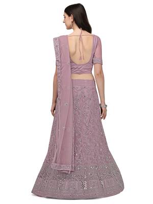 Lavender embroidered net semi stitched lehenga 2