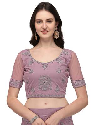 Lavender embroidered net semi stitched lehenga 3