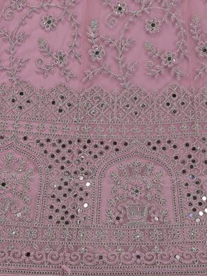 Lavender embroidered net semi stitched lehenga 4