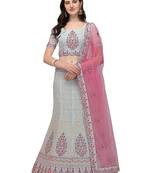 Turquoise embroidered georgette semi stitched lehenga