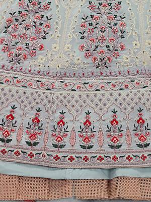 Turquoise embroidered georgette semi stitched lehenga 4