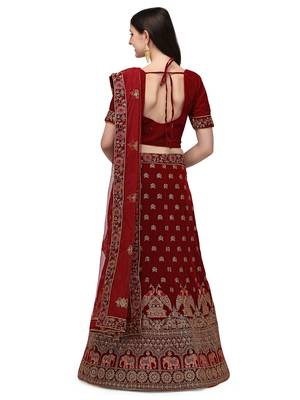 Maroon embroidered velvet semi stitched lehenga 2