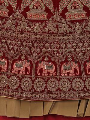 Maroon embroidered velvet semi stitched lehenga 4