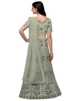 Light-green embroidered net semi stitched lehenga 2