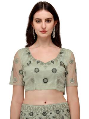 Light-green embroidered net semi stitched lehenga 3