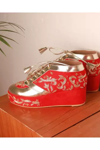 Begum (Gold Wedding Sneakers Customised Red Shoes)