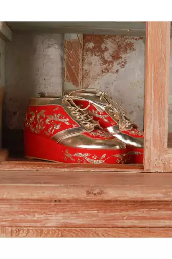 Begum (Gold Wedding Sneakers Customised Red Shoes)