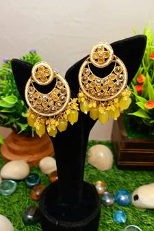 Yellow Brass Gold Plated Pearl Stone Studded Handmade Earrings Jewellery