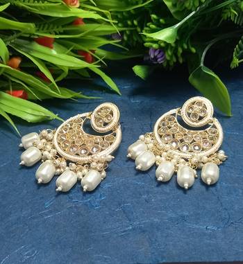 White Brass Gold Plated Pearl Stone Studded Handmade Earrings Jewellery 1