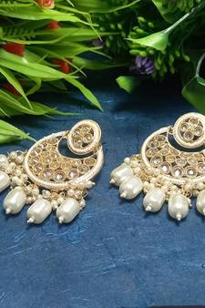 White Brass Gold Plated Pearl Stone Studded Handmade Earrings Jewellery
