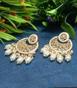 White Brass Gold Plated Pearl Stone Studded Handmade Earrings Jewellery