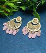 Pink Brass Gold Plated Pearl Stone Studded Handmade Earrings Jewellery