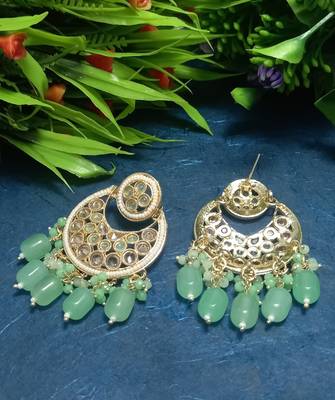 Beige Brass Gold Plated Pearl Stone Studded Handmade Earrings Jewellery 1