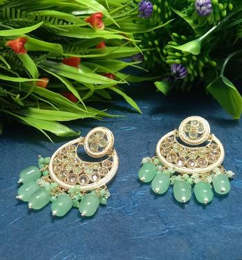 Beige Brass Gold Plated Pearl Stone Studded Handmade Earrings Jewellery 2