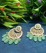 Green Brass Gold Plated Pearl Stone Studded Handmade Earrings Jewellery