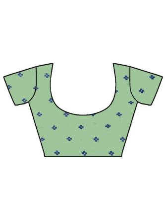 Sourbh Fashion Sea Green Color Cotton Fabric Madhubani Printed Shiny Satin Border With Unstitched Blouse Piece 4