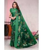Sourbh Fashion Dark Green Color Chiffon Fabric Flower Printed With Unstitched Blouse Piece