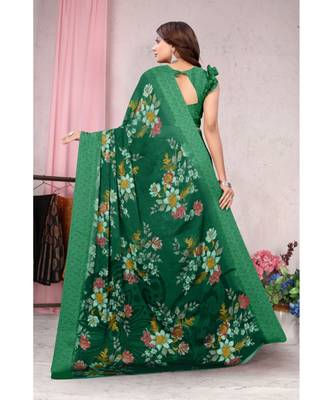 Sourbh Fashion Dark Green Color Chiffon Fabric Flower Printed With Unstitched Blouse Piece 2