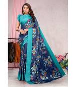 Sourbh Fashion Dark Blue Color Chiffon Fabric Flower Printed With Unstitched Blouse Piece