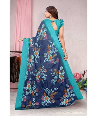 Sourbh Fashion Dark Blue Color Chiffon Fabric Flower Printed With Unstitched Blouse Piece 2