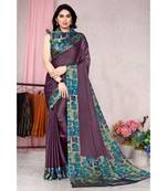 Sourbh Fashion Purple Color Chiffon Fabric Flower Printed With Unstitched Blouse Piece