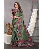 Sourbh Fashion Olive Green Color Chiffon Fabric Polka Dot Printed With Unstitched Blouse Piece
