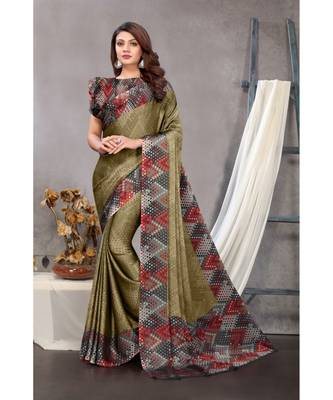 Sourbh Fashion Khaki Color Chiffon Fabric Polka Dot Printed With Unstitched Blouse Piece 1