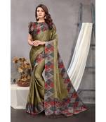 Sourbh Fashion Khaki Color Chiffon Fabric Polka Dot Printed With Unstitched Blouse Piece