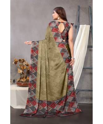 Sourbh Fashion Khaki Color Chiffon Fabric Polka Dot Printed With Unstitched Blouse Piece 2