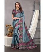 Sourbh Fashion Blue Color Chiffon Fabric Polka Dot Printed With Unstitched Blouse Piece