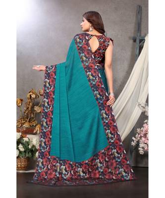Sourbh Fashion Turquoise Color Chiffon Fabric Flower Printed With Unstitched Blouse Piece 2