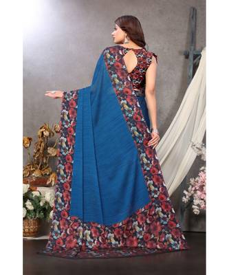 Sourbh Fashion Royal Blue Color Chiffon Fabric Flower Printed With Unstitched Blouse Piece 2