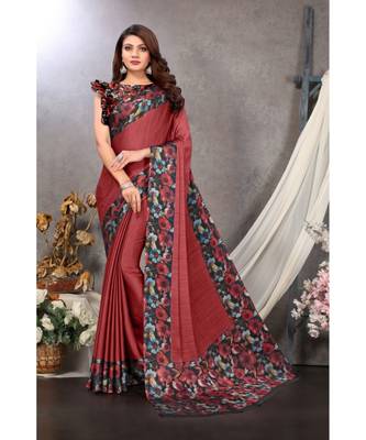 Sourbh Fashion Red Color Chiffon Fabric Flower Printed With Unstitched Blouse Piece 1