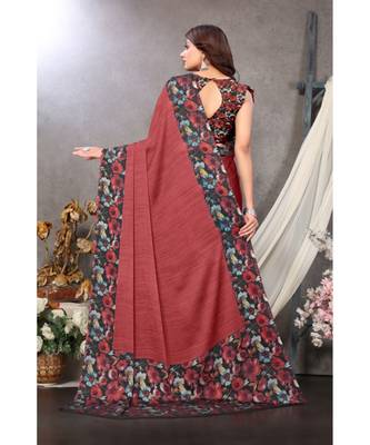 Sourbh Fashion Red Color Chiffon Fabric Flower Printed With Unstitched Blouse Piece 2